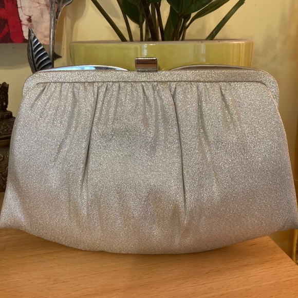 Vintage 1950s Andé' Clutch Purse Handbag Silver Sparkle Metallic Holiday Party - Picture 3 of 10